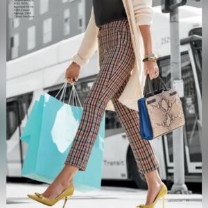 Cabi Jazzy Kick Flare Stretch plaid, cropped pants Size 6